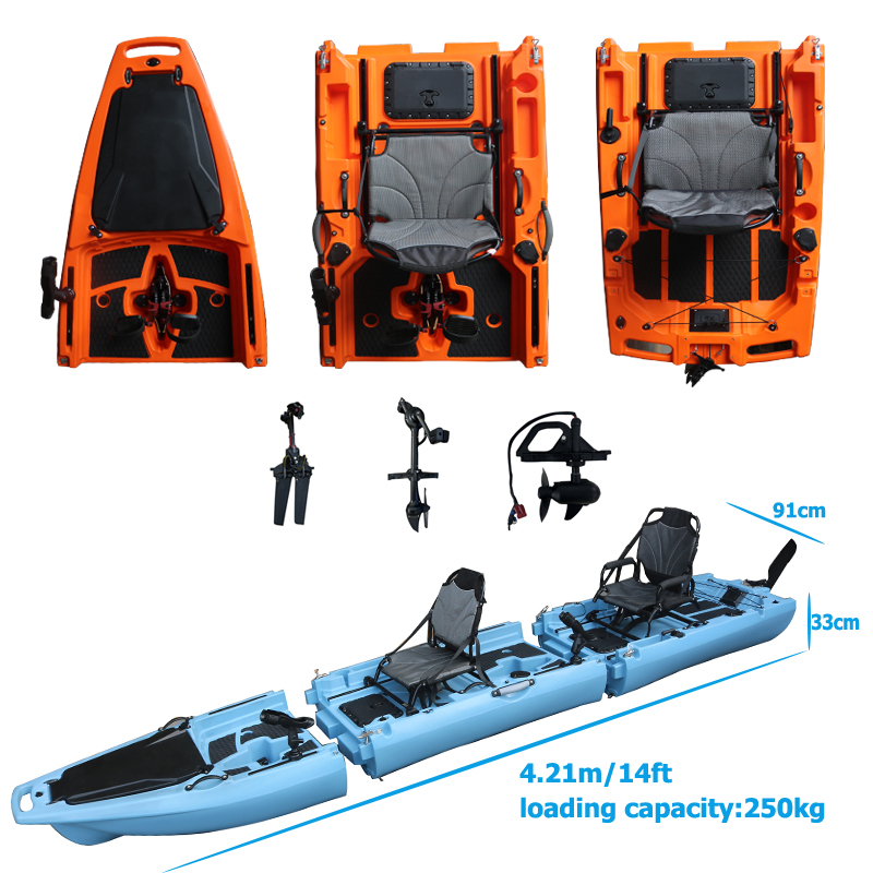 Fishing Boat Seat - 14フィート2人乗り取り外し可能ペダルカヤック シットオントップ ダブルシート HDPEプラスチック製 釣り用モジュラーカヤック タンデムボート