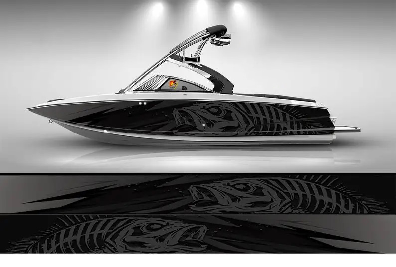 ビニールボートのラップ、マーリンフィッシュのグラフィック、黒 - Fishing Boat Trailer のレビューと価格